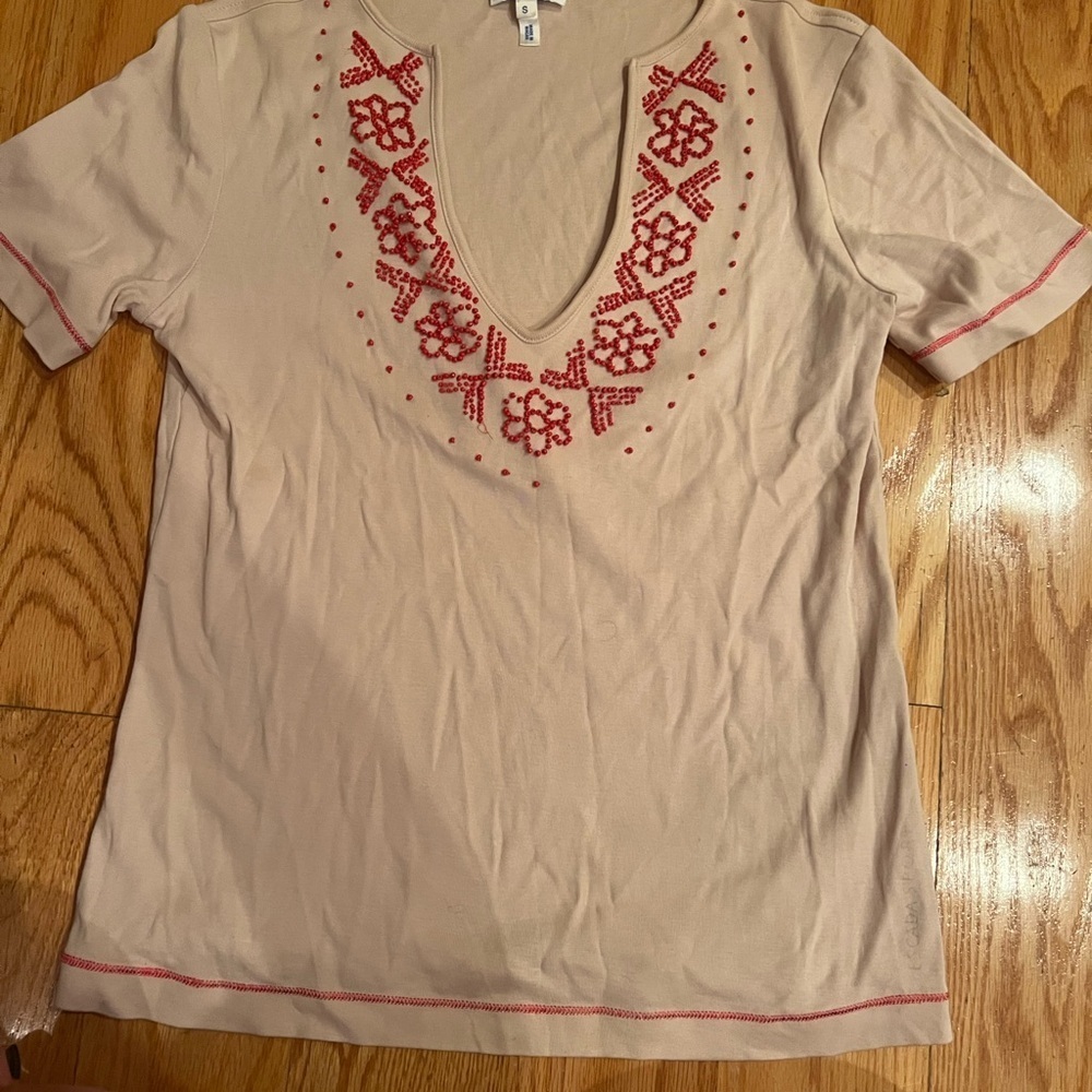 Escada Beige Blouse with Red Embroidery